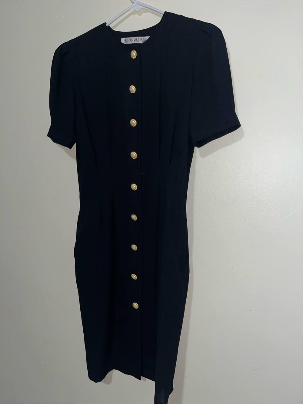 Chaus Black Midi Dress with Gold Button Detail